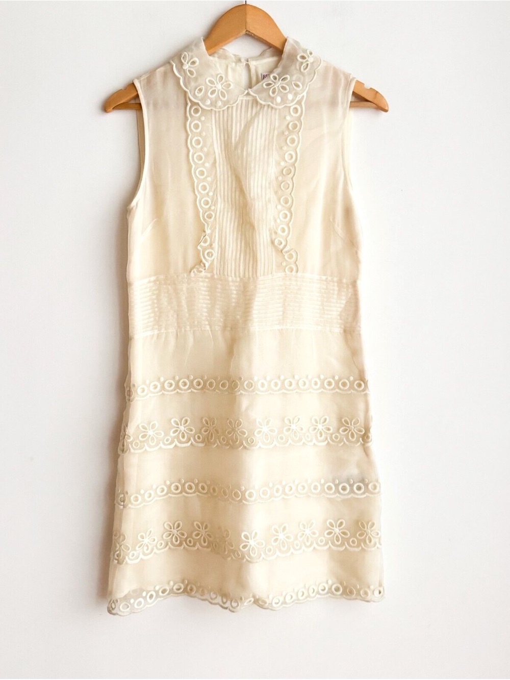RED Valentino Sleeveless White Lace Mini Dress with Eyelet Trim